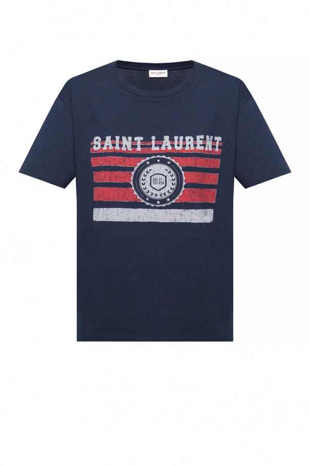 24AW new/Saint Laurent ロゴコットンTシャツ T-shirt Navy Saint Laurent T | shirt with logo - SchaferandweinerShops